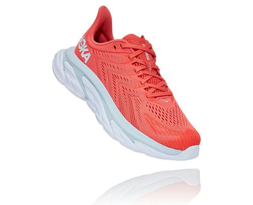 Hoka One One Dame Clifton Edge Road Løpesko Hot Coral/Hvit Norge-67DNS